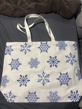 Canvas Tote with Blue Snowflake Print